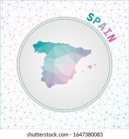 Vektorillustration polygonal Spanien Karte. Karte des Landes mit vernetztem Hintergrund. Spanien Illustration in Technologie, Internet, Netzwerk, Telekommunikation Konzept Stil . Kleine Vektorillustration.
