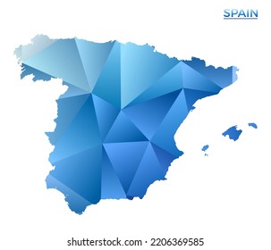 Vector polygonal Spain map. Vibrant geometric country in low poly style. Classy illustration for your infographics. Technology, internet, network concept.