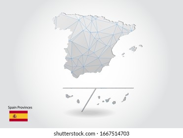 Vector polygonal spain Provinces map. Low poly design. map made of triangles on white background. geometric rumpled triangular low poly style gradient graphic, line dots, UI design.