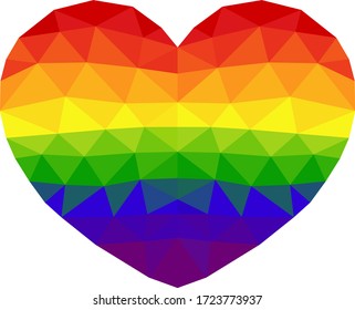 Vector polygonal striped rainbow  heart. Polygonal heart-shaped LGBT flag in low poly style