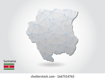 Mapa de Surinam polígono vector. Diseño de polos bajos. mapa hecho de triángulos sobre fondo blanco. gráfico de degradado triangular triangular triangular de bajo nivel, puntos de línea, diseño de interfaz de usuario.