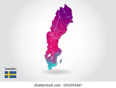 Vector polygonal Sweden map. Low poly design. map made of triangles on white background. geometric rumpled triangular low poly style gradient graphic, line dots, UI design.