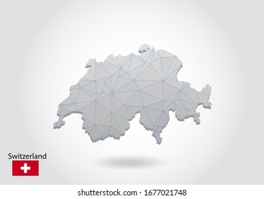 Vector polygonal Switzerland map. Low poly design. map made of triangles on white background. geometric rumpled triangular low poly style gradient graphic, line dots, UI design.
