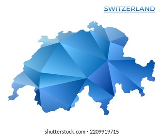 Vector polygonal Switzerland map. Vibrant geometric country in low poly style. Creative illustration for your infographics. Technology, internet, network concept.