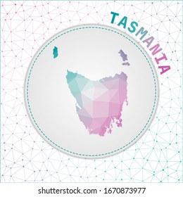 Vector polygonal Tasmania map. Map of the island with network mesh background. Tasmania illustration in technology, internet, network, telecommunication concept style. Classy vector illustration.