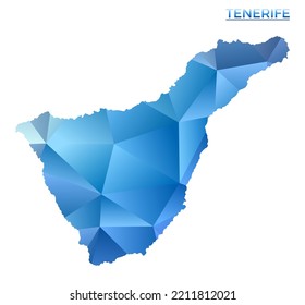 Mapa de Tenerife policonal vectorial. Isla geométrica vibrante con un estilo de polos bajo. Excelente ilustración para sus infografías. Tecnología, Internet, concepto de red.