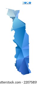 Mapa vectorial poligonal de Togo. Vibrante país geométrico en bajo estilo de poli. Una auténtica ilustración para sus infografías. Tecnología, Internet, concepto de red.