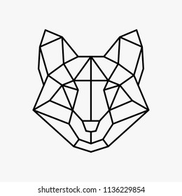 Vector polygonal triangular illustration of animal head. Origami style outline geometric fox 