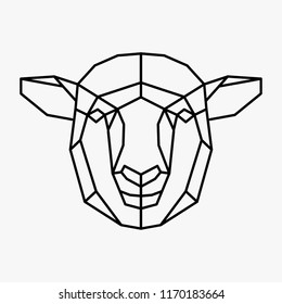 Vector polygonal triangular illustration of animal head. Origami style outline geometric sheep