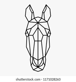 Vector polygonal triangular illustration of animal head. Origami style outline geometric horse