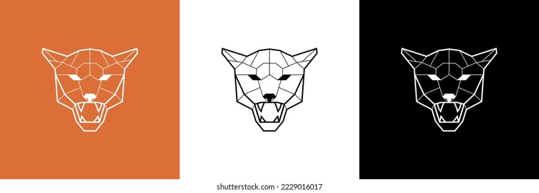 Vector polygonal triangular illustration of animal head. Origami style outline geometric puma