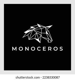 Vector polygonal triangular illustration of animal head. Origami style outline geometric unicorn. Contour for tattoo, logo, emblem and design element