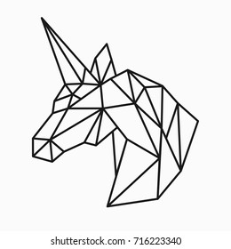 Vector polygonal triangular illustration of animal head. Origami style outline geometric unicorn