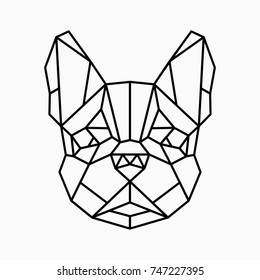 Vector polygonal triangular illustration of a dog's head. Origami style outline geometric french bulldog