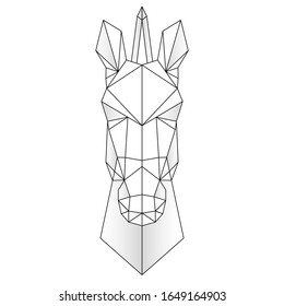 Vector polygonal triangular illustration of unicorn head. Origami style outline geometric unicorn. Contour for tattoo, logo, emblem and design element