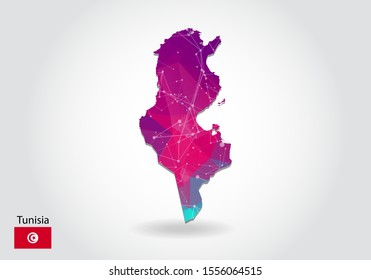Vector polygonal tunisia map. Low poly design. map made of triangles on white background. geometric rumpled triangular low poly style gradient graphic, line dots, UI design.