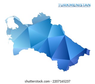 Vector polygonal Turkmenistan map. Vibrant geometric country in low poly style. Captivating illustration for your infographics. Technology, internet, network concept.