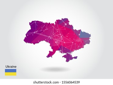 Vector polygonal Ukraine map. Low poly design. map made of triangles on white background. geometric rumpled triangular low poly style gradient graphic, line dots, UI design.