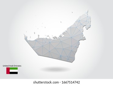 Mapa de vectores polígonos de los Emiratos Árabes Unidos. Diseño de polos bajos. mapa hecho de triángulos sobre fondo blanco. gráfico de degradado triangular triangular triangular de bajo nivel, puntos de línea, diseño de interfaz de usuario.