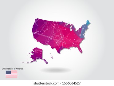 Vector polygonal United States map. Low poly design. map made of triangles on white background. geometric rumpled triangular low poly style gradient graphic, line dots, UI design.