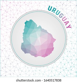 Vector polygonal Uruguay map. Map of the country with network mesh background. Uruguay illustration in technology, internet, network, telecommunication concept style . Radiant vector illustration.