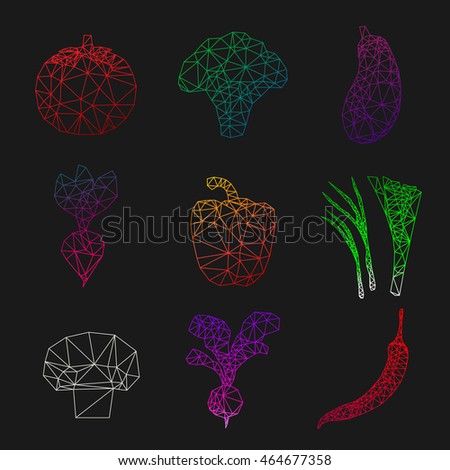 Vector polygonal vegetables set. Abstract illustration. 