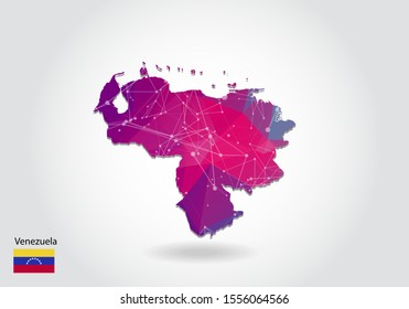 Vector polygonal Venezuela map. Low poly design. map made of triangles on white background. geometric rumpled triangular low poly style gradient graphic, line dots, UI design.