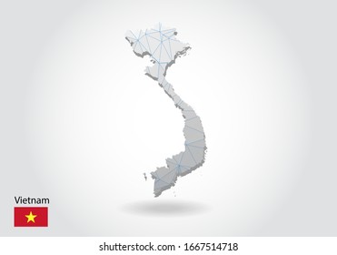 Vector polygonal Vietnam map. Low poly design. map made of triangles on white background. geometric rumpled triangular low poly style gradient graphic, line dots, UI design.