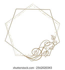 Vector polygonal vintage style floral frame with ivy leaves decoration.