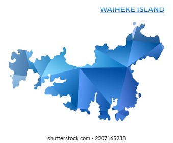 Vector polygonal Waiheke Island map. Vibrant geometric island in low poly style. Vibrant illustration for your infographics. Technology, internet, network concept.