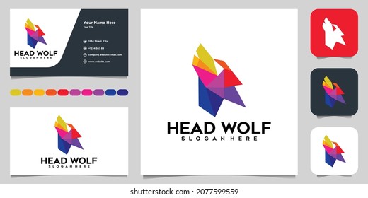 Vector polygonal wolf head. Low poly animal illustration. Logo design and business card