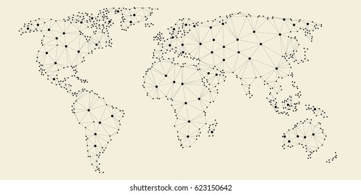 Vector polygonal world map. Abstract global connection structure. Trendy triangles design.Geometric concept world