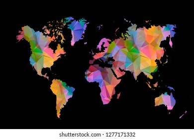 Vector polygonal world map background.  Low poly art