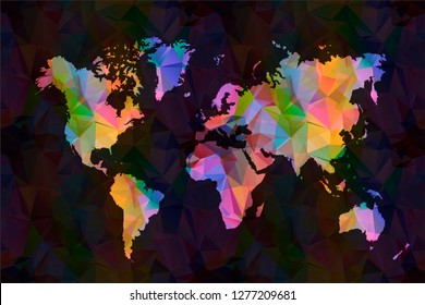 Vector polygonal world map background.  Low poly art
