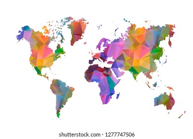 Vector polygonal world map background.  Low poly art
