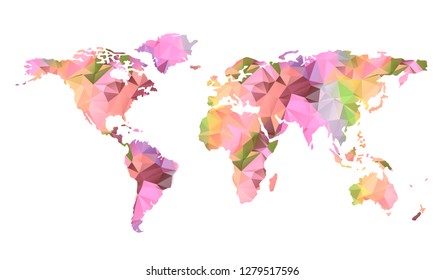 Vector polygonal world map background.  Low poly art