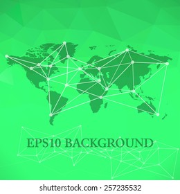 Vector Polygonal World Map background with global network abstract image