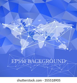 Vector Polygonal World Map background with global network abstract image