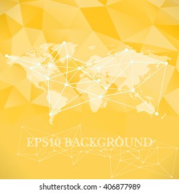 Vector Polygonal World Map background. Website background template. Book cover template. Bright yellow polygons. Gerographical map