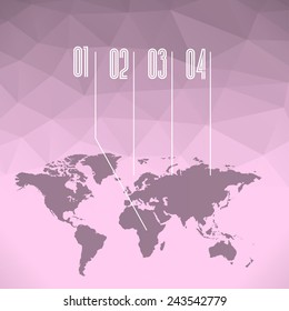 Vector Polygonal World Map infographic background with footnotes and list