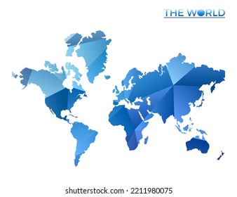 Vector polygonal The World map. Vibrant geometric world in low poly style. Captivating illustration for your infographics. Technology, internet, network concept.