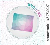 Vector polygonal Wyoming map with a network mesh background. Wyoming illustration in a technology, internet, and telecommunication concept style. Beautiful vector illustration.