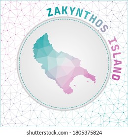 Mapa de la isla de Zakynthos polígono vectorial. Mapa de la isla con fondo de malla de red. Ilustración zakynthos en tecnología, internet, red, estilo de concepto de telecomunicaciones.