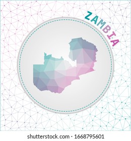 Vector polygonal Zambia map. Map of the country with network mesh background. Zambia illustration in technology, internet, network, telecommunication concept style. Astonishing vector illustration.