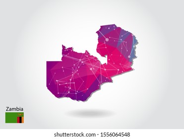 Vector polygonal Zambia map. Low poly design. map made of triangles on white background. geometric rumpled triangular low poly style gradient graphic, line dots, UI design.