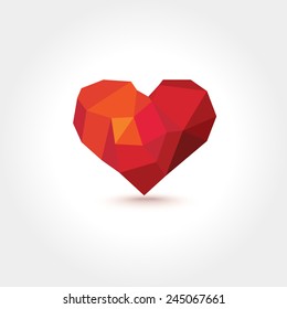 Vector Polygons Lowpoly Geometric Heart with Shadow. Template for Valentines Day