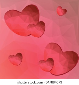 Vector Polygons Lowpoly Geometric Hearts with Shadows. Template for Valentines Day