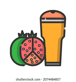 Vector pomegranade juice filled line icon, food and drink related 64x64 Pixel, whitebackground