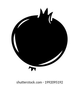 Vector pomegranate glyph icon. Isolated black silhouette in cartoon style. Fruit stamp on the white background