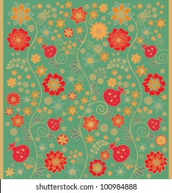 Vector pomegranate pattern in green background